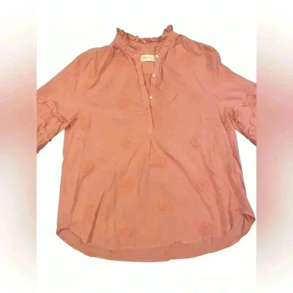 Isabella Sinclair Sunflower Embroidered Henley In Salmon Pink Size Medium - Picture 4 of 9